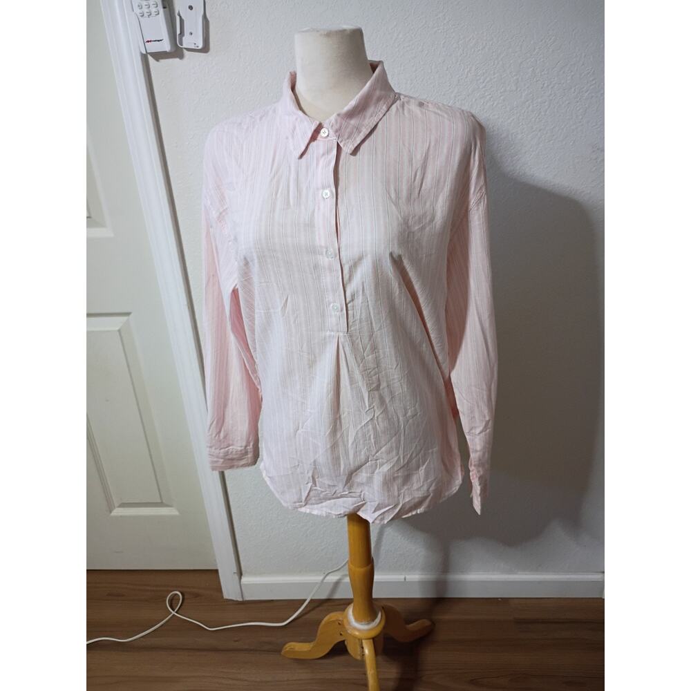 Women's Croft & Barrow Woven Popover Tunic L Striped Pink Long Sleeve NWOT